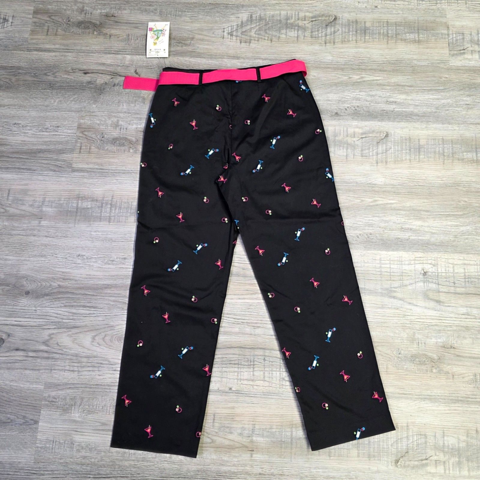 Nwt Credo Martini Print Belted Pants Sz 10 Black Crop Cocktail Lounge — image 6 of 8